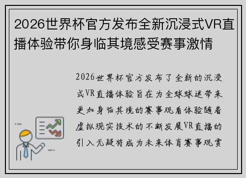 2026世界杯官方发布全新沉浸式VR直播体验带你身临其境感受赛事激情 2026世界杯官方发布全新沉浸式VR直播体验带你身临其境感受赛事激情
